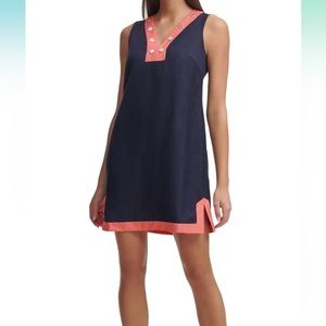 Tommy Hilfiger Women's 10 Linen and Viscose Colorblocked Shift Dress